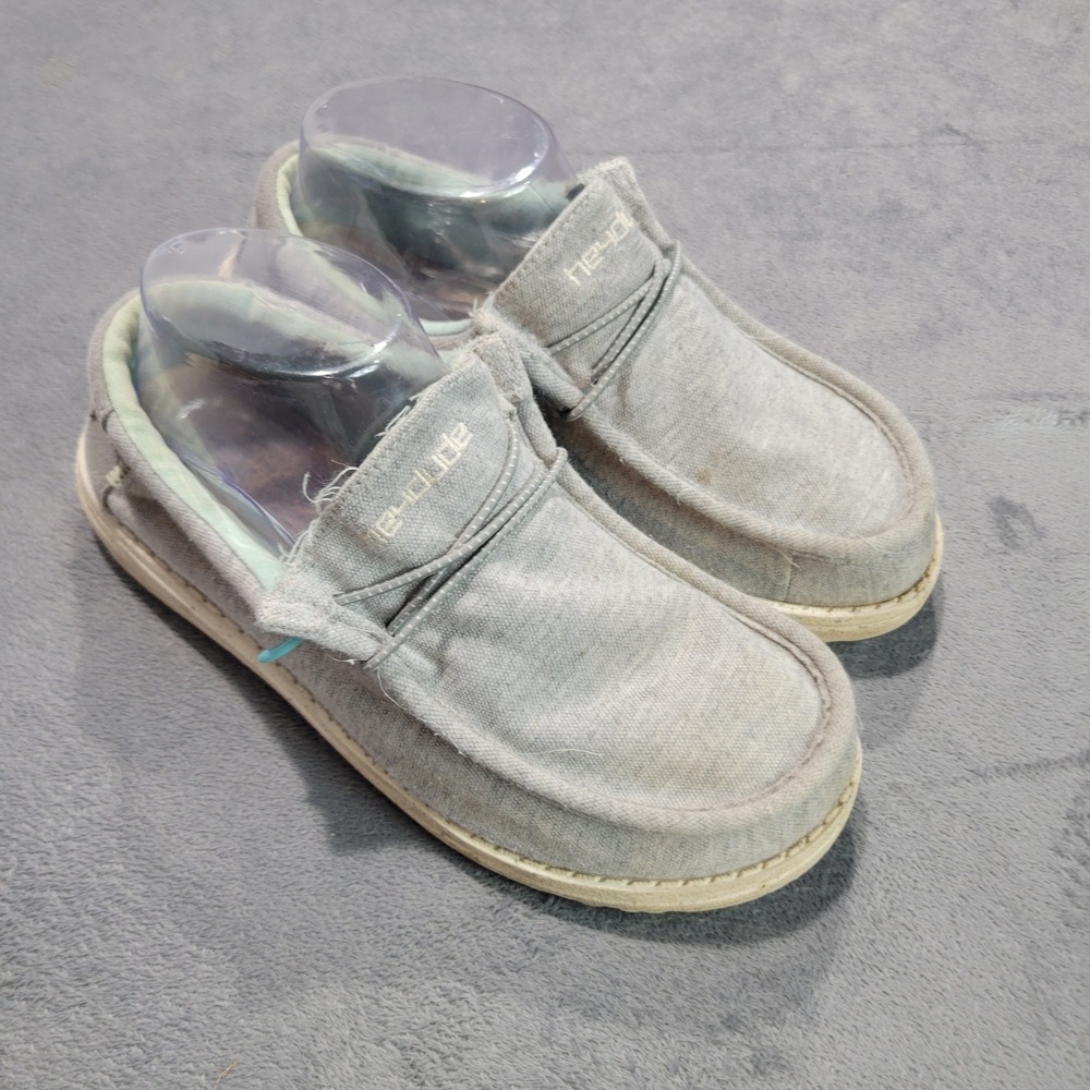 Hey Dude Wally Youth Shoes Size 5 Grey Stretch Canvas Slip On Moc Toe 130133160